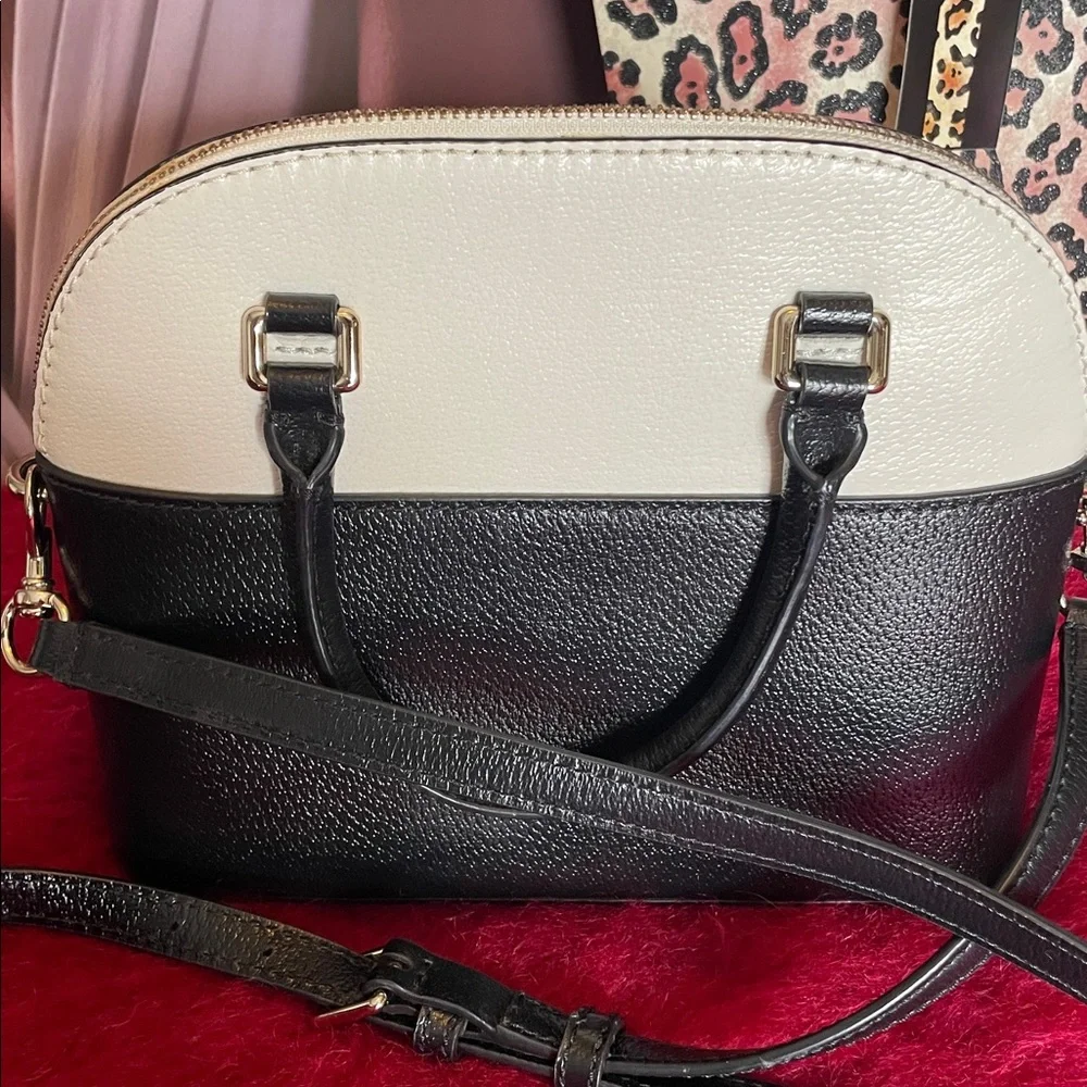KATE SPADE GROVE STREET CARLI TWO-TONED DOME SATCHEL CROSSBODY BAG BLACK/IVORY